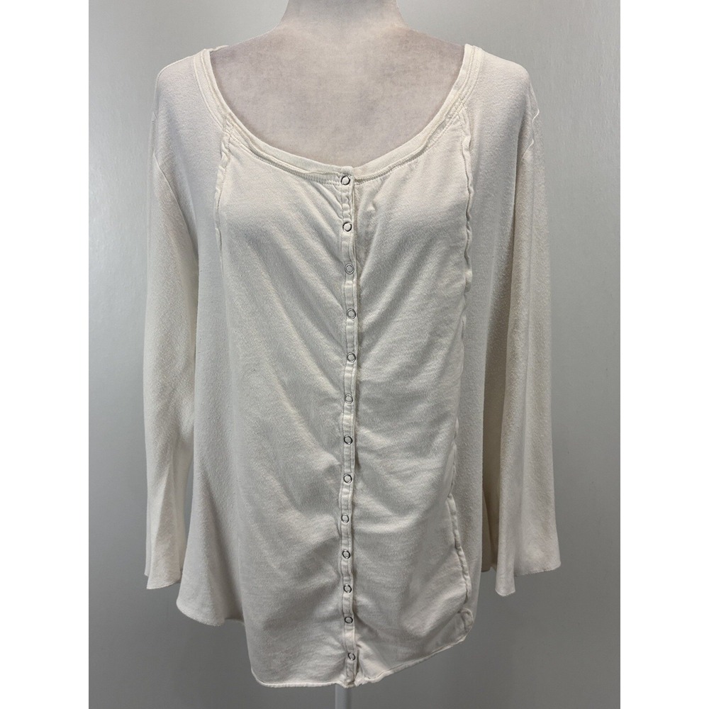 Women's Soft Surroundings Snap Front Top Shirt Sz 1X Plus Ivory Casual Stretch